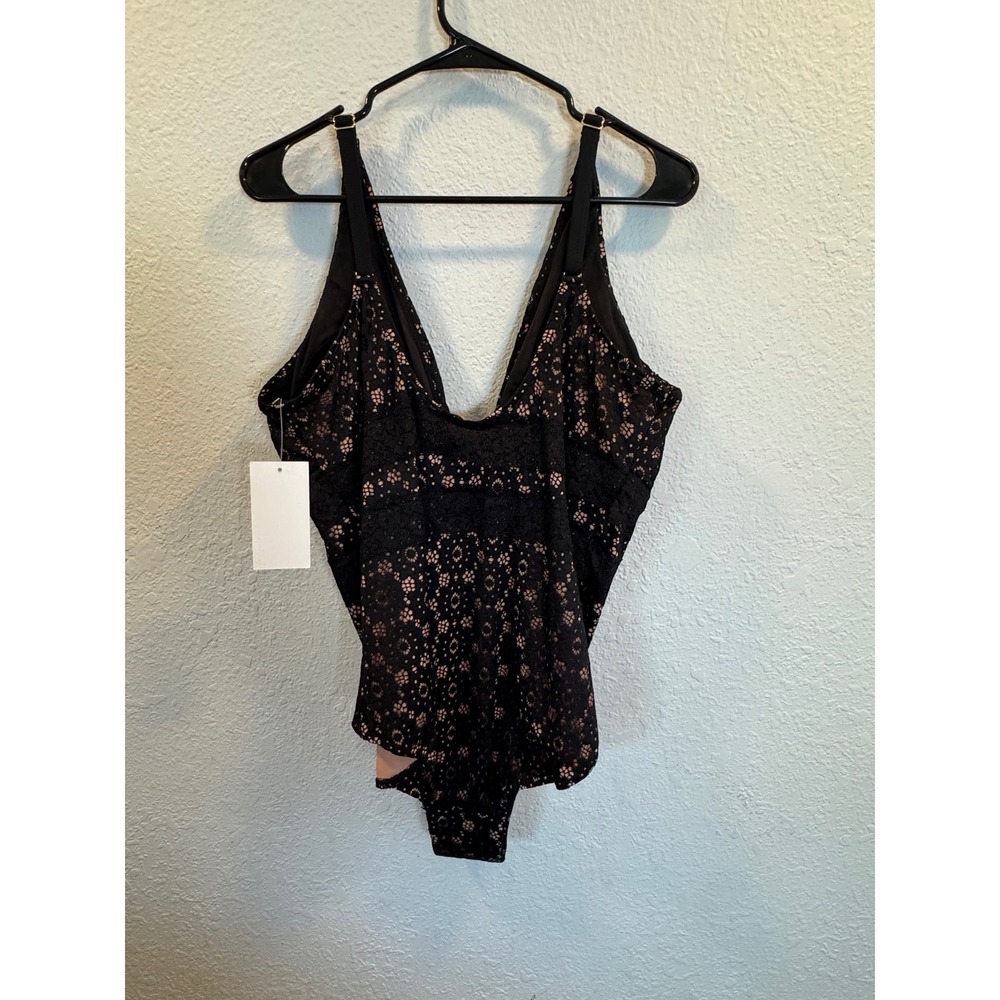 Swimsuits For All Women Black Lace Nude Lining V-Neck One Piece Swimsuit NWT - Picture 6 of 14